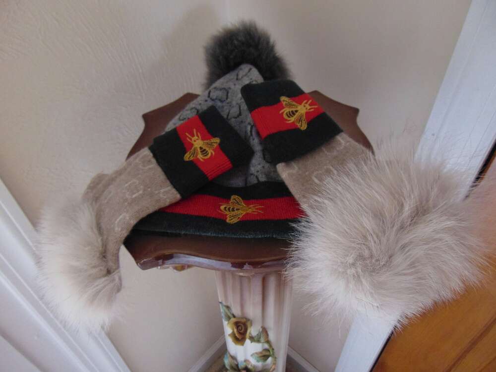 Fur Tasseled Ski Cap and Gloves Set - Girls Winter Gift